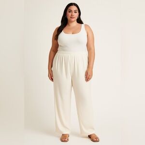 Cream Wide-Leg Straight Leg Pants - XL - MACK